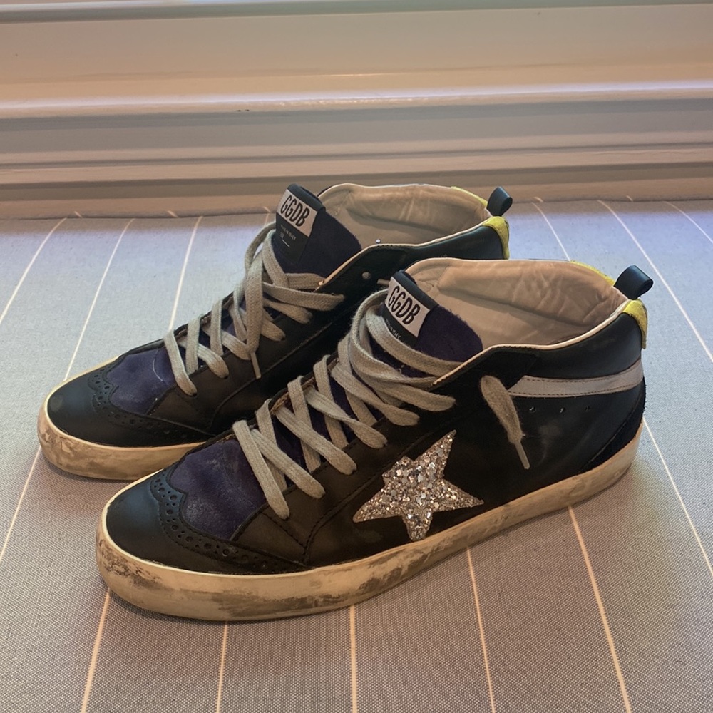 Golden Goose Mid Star Black Leather Silver Star Sneaker